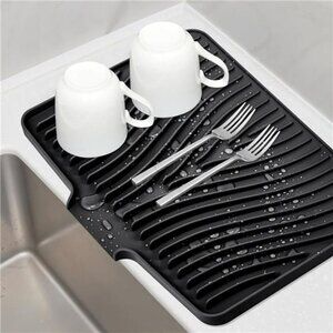 Silicone Dish Drying Mat Kitchen Counter Non Slip Heat Resistant Draining Pad